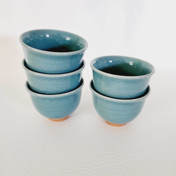 Vintage Handmade Sake Cup Japanese Ceramic Tea Cup Set of Five - Picture 6 of 14